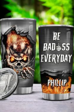 Badass Skull Stainless Steel Custom Tumbler - Y2K Grunge, 90s Retro, Gothic, and Pastel Goth Style