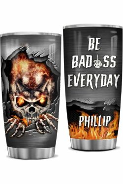 Badass Skull Stainless Steel Custom Tumbler - Y2K Grunge, 90s Retro, Gothic, and Pastel Goth Style