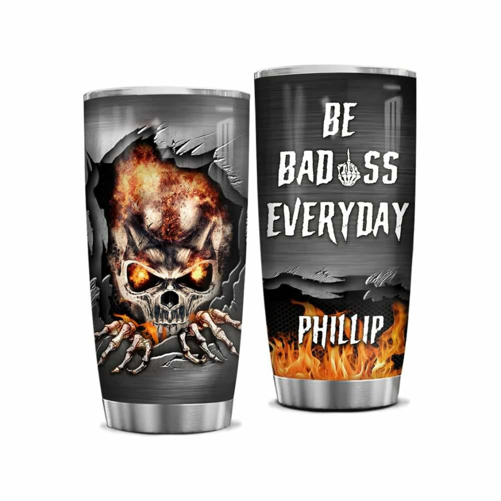 Badass Skull Stainless Steel Custom Tumbler - Y2K Grunge, 90s Retro, Gothic, and Pastel Goth Style