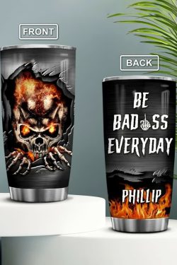Badass Skull Stainless Steel Custom Tumbler - Y2K Grunge, 90s Retro, Gothic, and Pastel Goth Style