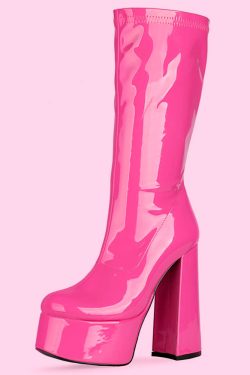 Barbiecore Hot Pink Shiny Boots - Y2K Summer, 90s Fashion, Grunge, Retro, Pastel Goth, Popstar