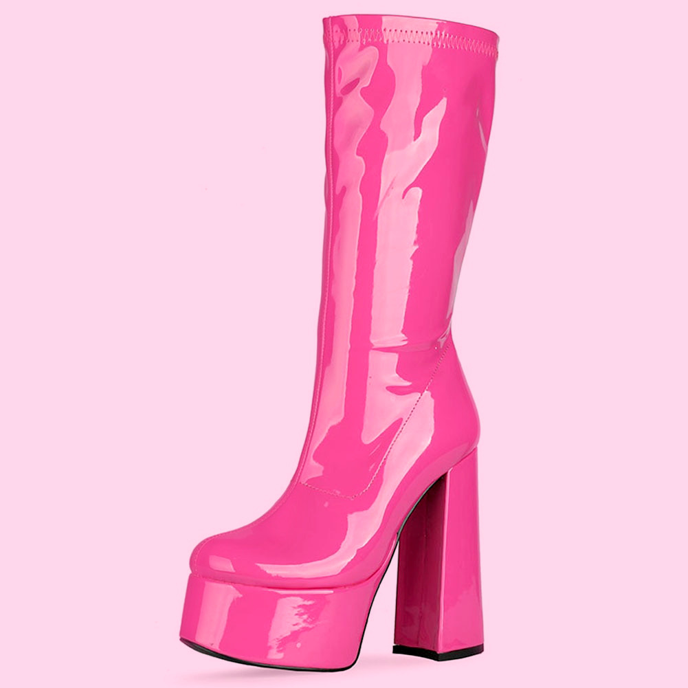 Barbiecore Hot Pink Shiny Boots - Y2K Summer, 90s Fashion, Grunge, Retro, Pastel Goth, Popstar