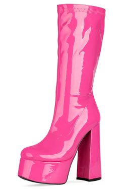 Barbiecore Hot Pink Shiny Boots - Y2K Summer, 90s Fashion, Grunge, Retro, Pastel Goth, Popstar