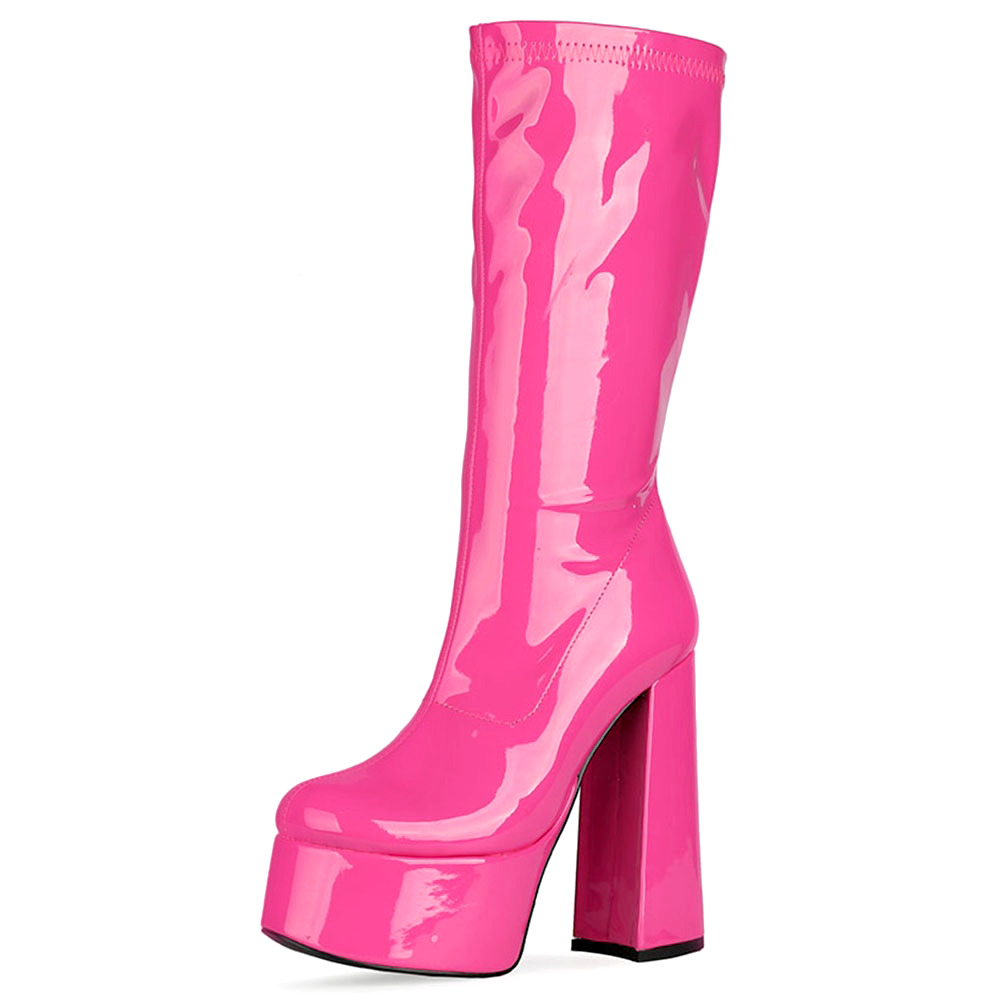 Barbiecore Hot Pink Shiny Boots - Y2K Summer, 90s Fashion, Grunge, Retro, Pastel Goth, Popstar