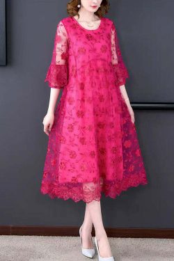 Beautiful Purple O-Neck Embroidered Tulle Long Dress - Y2K Summer, 90s Fashion, Grunge Outfit