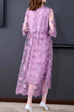 Beautiful Purple O-Neck Embroidered Tulle Long Dress - Y2K Summer, 90s Fashion, Grunge Outfit