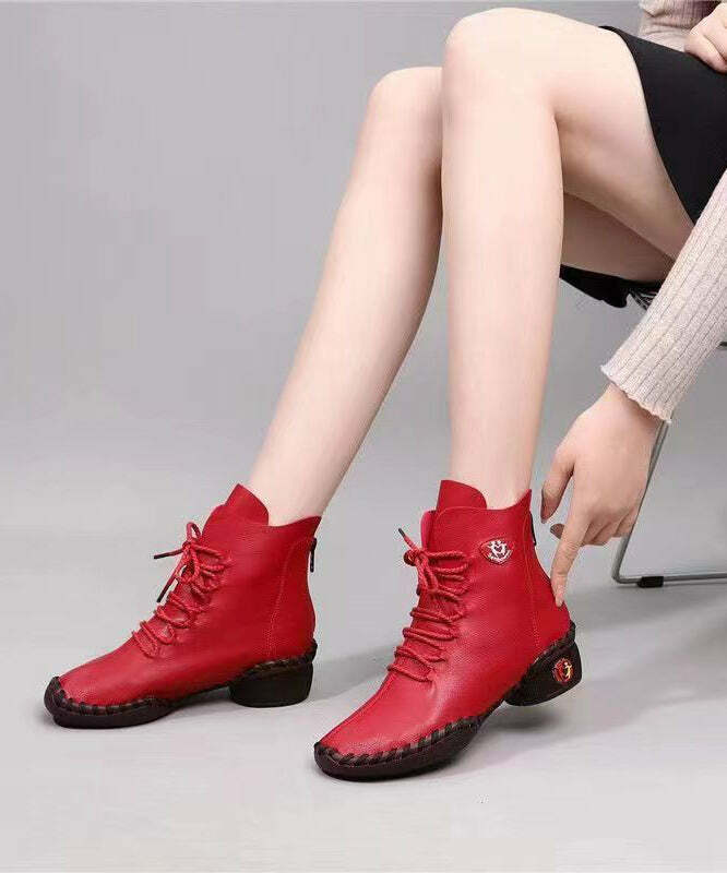 Beige Genuine Leather Y2K Grunge Boots with Splicing Cross Strap - 90s Retro Fashion