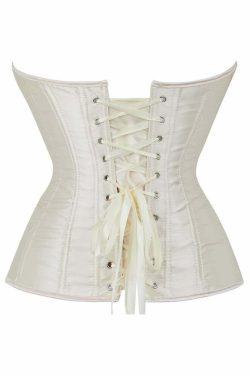 Beige Gothic Y2K Overbust Corset - Retro 90s Grunge Summer Outfit, Pastel Goth Fashion