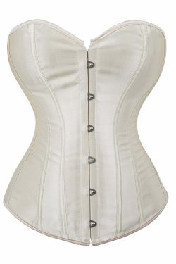 Beige Gothic Y2K Overbust Corset - Retro 90s Grunge Summer Outfit, Pastel Goth Fashion