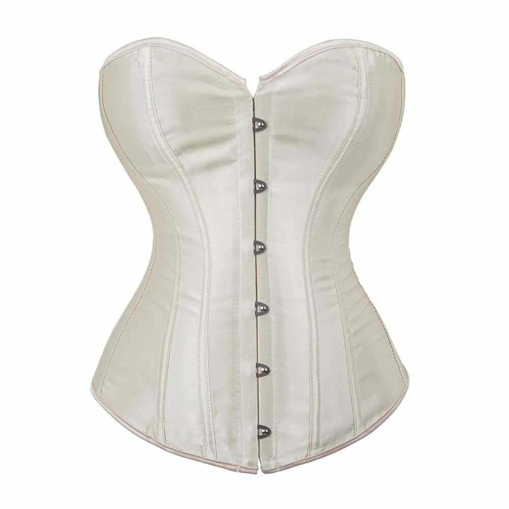 Beige Gothic Y2K Overbust Corset - Retro 90s Grunge Summer Outfit, Pastel Goth Fashion