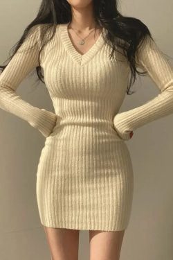 Beige Sweater Dress - Y2K Summer Outfit, 90s Fashion, Grunge, Retro Style, Y2K Club & Party Look