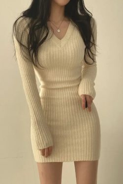 Beige Sweater Dress - Y2K Summer Outfit, 90s Fashion, Grunge, Retro Style, Y2K Club & Party Look