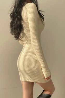 Beige Sweater Dress - Y2K Summer Outfit, 90s Fashion, Grunge, Retro Style, Y2K Club & Party Look