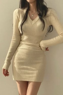 Beige Sweater Dress - Y2K Summer Outfit, 90s Fashion, Grunge, Retro Style, Y2K Club & Party Look