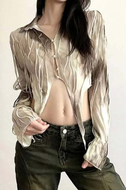 Beige Tie Dye Gothic Grunge Mesh Top - Y2K Summer Outfit, 90s Fashion, Retro Style