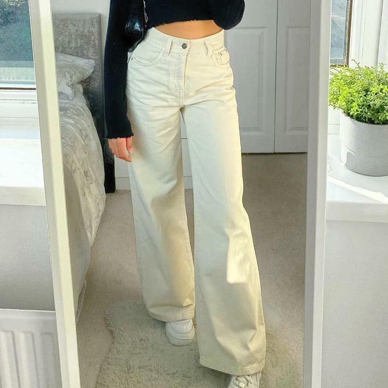 Beige Y2K Jeans - Retro 90s Grunge Summer Outfit, Y2K Fashion, Y2K Club & Party Look