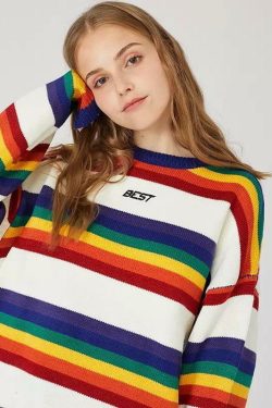 Best Rainbow Sweater - Y2K Summer, 90s Grunge, Retro Style, Pastel Goth, Y2K Popstar Outfit