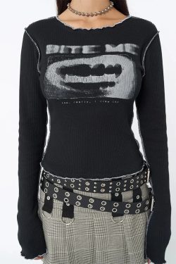 Bite Me Crop Top - Y2K Summer Grunge, 90s Retro, Pastel Goth, Y2K Party & Club Outfits