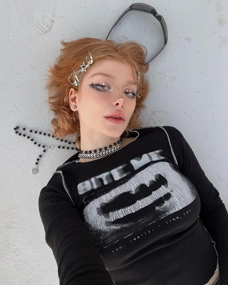 Bite Me Crop Top - Y2K Summer Grunge, 90s Retro, Pastel Goth, Y2K Party & Club Outfits