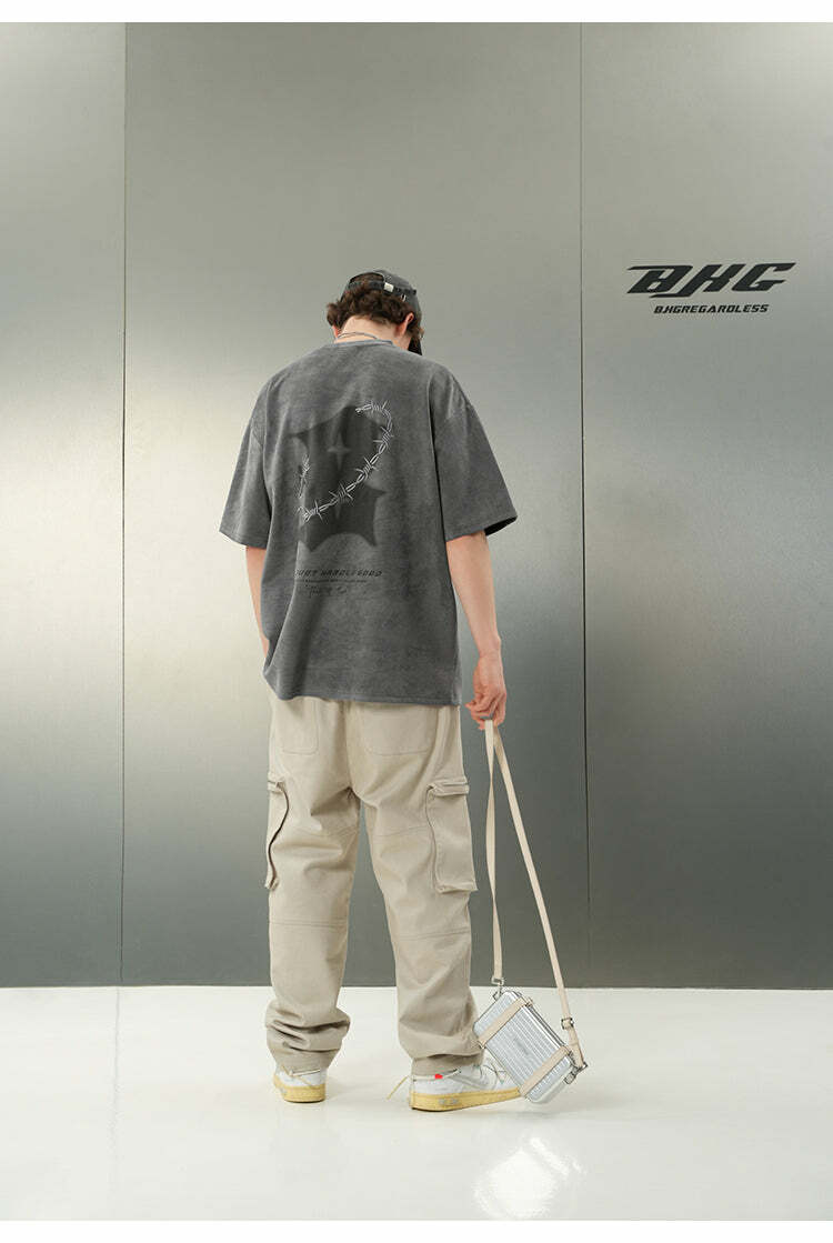 BJHG 'Thorns' Suede Tee - Y2K Grunge & 90s Fashion, Retro Summer Outfit, Gothic Y2K Style
