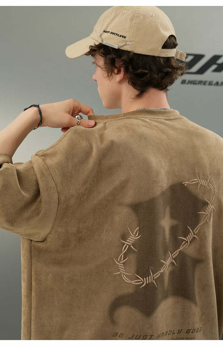 BJHG 'Thorns' Suede Tee - Y2K Summer Grunge, 90s Retro, Pastel Goth, Y2K Club