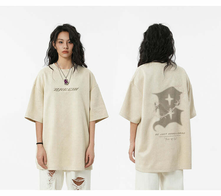 BJHG 'Thorns' Suede Tee - Y2K Summer Grunge, 90s Retro, Pastel Goth, Y2K Club