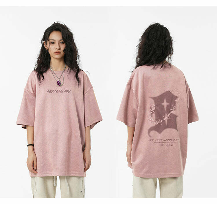 BJHG 'Thorns' Suede Tee - Y2K Summer Grunge, 90s Retro, Pastel Goth, Y2K Club