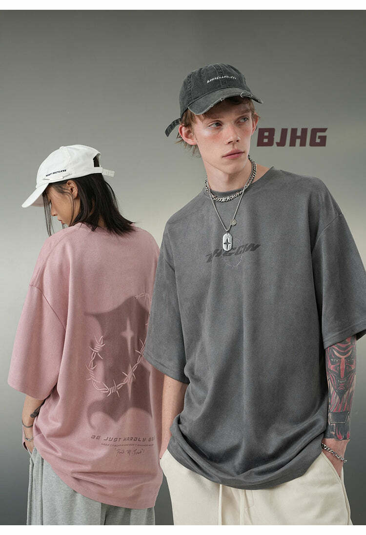 BJHG 'Thorns' Suede Tee - Y2K Summer Grunge, 90s Retro, Pastel Goth, Y2K Club