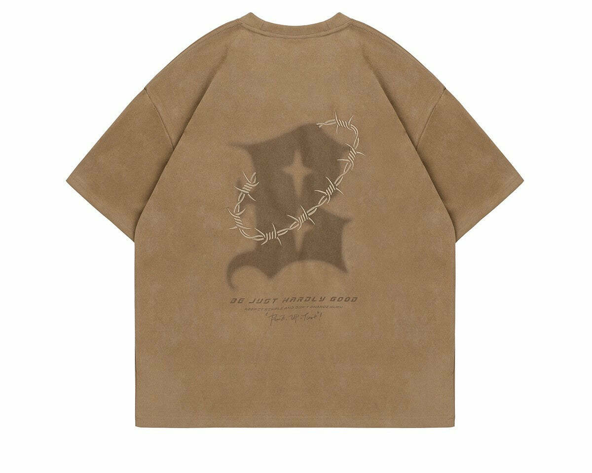 BJHG 'Thorns' Suede Tee - Y2K Summer Grunge, 90s Retro, Pastel Goth, Y2K Club