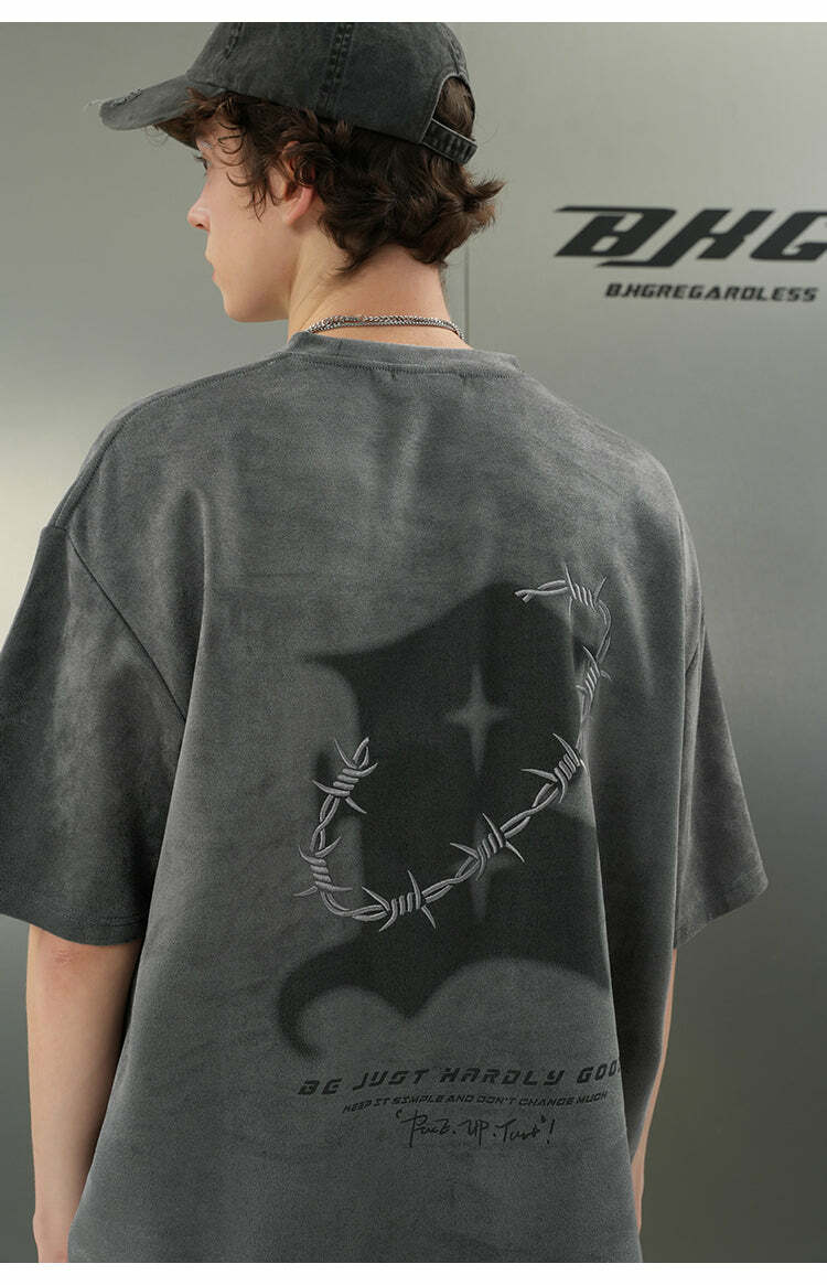 BJHG 'Thorns' Suede Tee - Y2K Summer Grunge, 90s Retro, Pastel Goth, Y2K Club