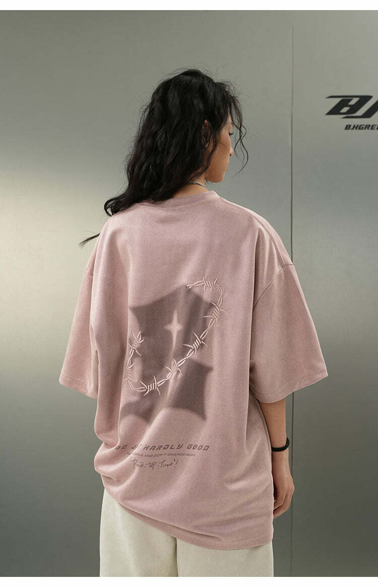 BJHG 'Thorns' Suede Tee - Y2K Summer Grunge, 90s Retro, Pastel Goth, Y2K Club