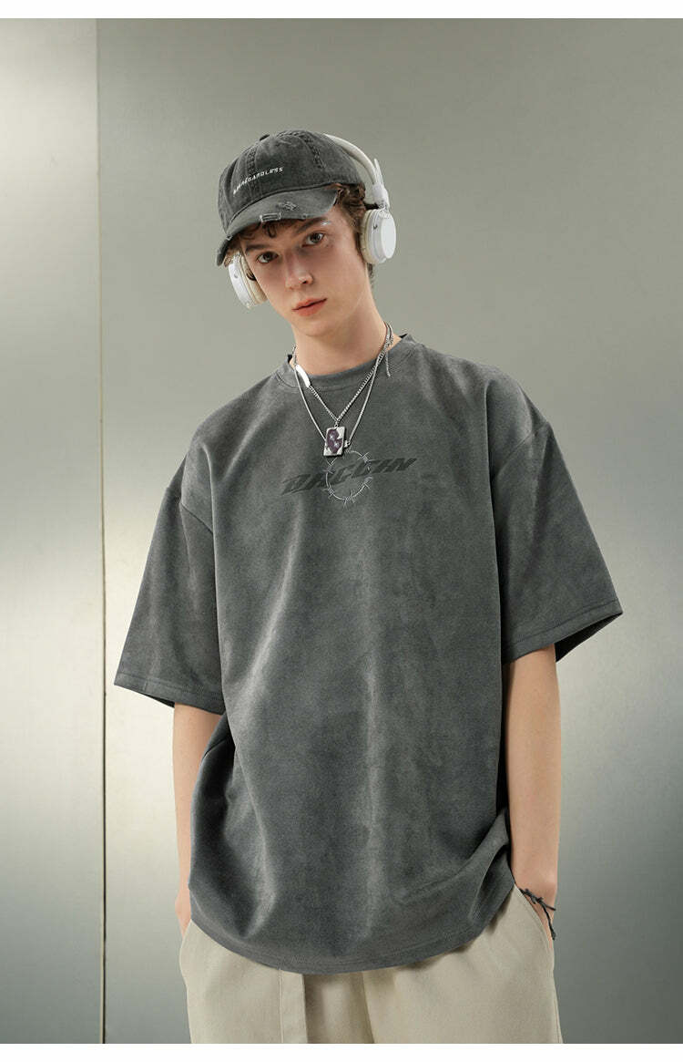 BJHG 'Thorns' Suede Tee - Y2K Summer Grunge, 90s Retro, Pastel Goth, Y2K Club