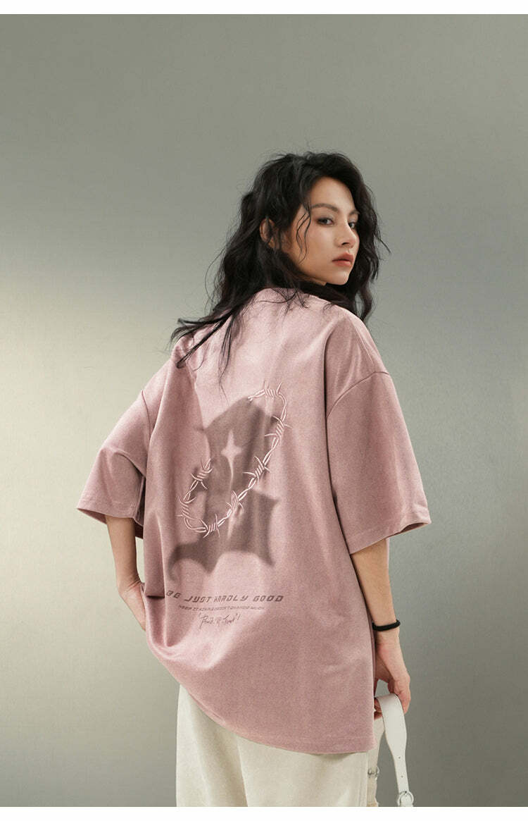 BJHG 'Thorns' Suede Tee - Y2K Summer Grunge, 90s Retro, Pastel Goth, Y2K Club