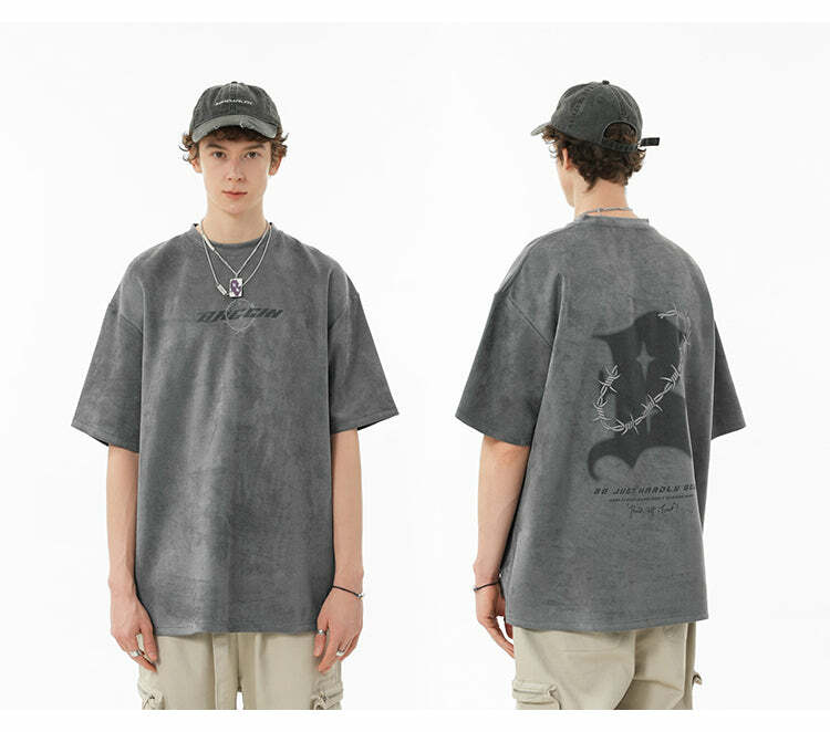 BJHG 'Thorns' Suede Tee - Y2K Summer Grunge, 90s Retro, Pastel Goth, Y2K Club