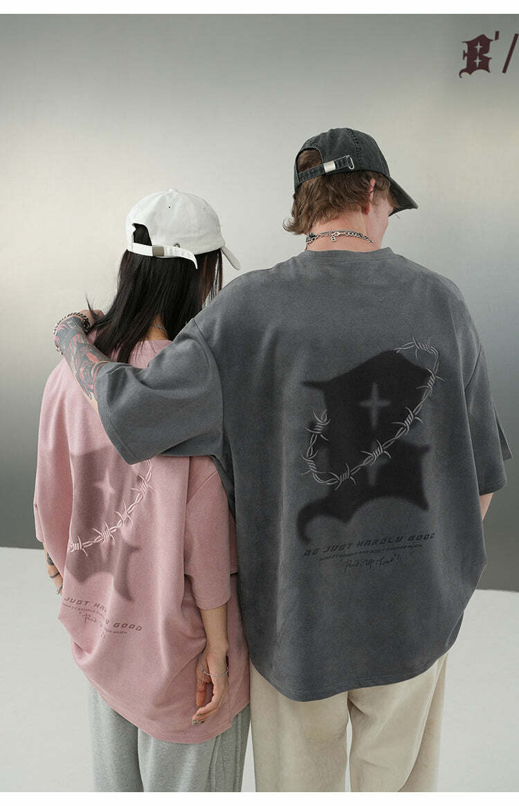 BJHG 'Thorns' Suede Tee - Y2K Summer Grunge, 90s Retro, Pastel Goth, Y2K Club