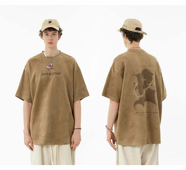 BJHG 'Thorns' Suede Tee - Y2K Summer Grunge, 90s Retro, Pastel Goth, Y2K Club