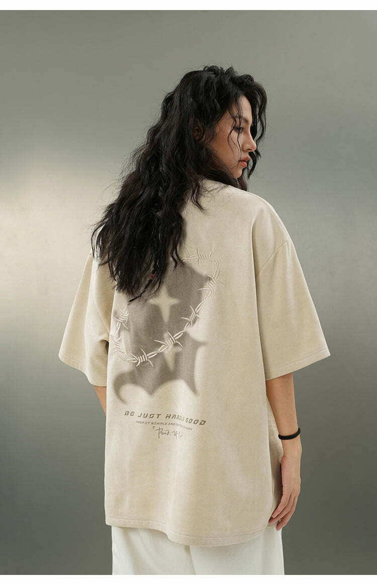 BJHG 'Thorns' Suede Tee - Y2K Summer Grunge, 90s Retro, Pastel Goth, Y2K Club