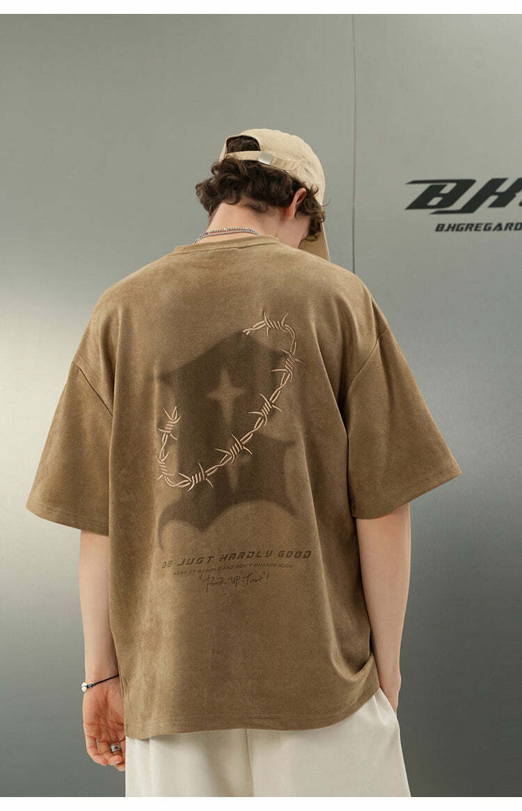 BJHG 'Thorns' Suede Tee - Y2K Summer Grunge, 90s Retro, Pastel Goth, Y2K Club
