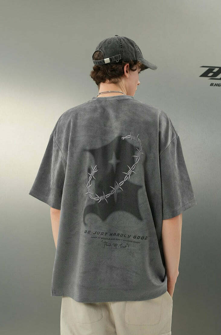 BJHG 'Thorns' Suede Tee - Y2K Summer Grunge, 90s Retro, Pastel Goth, Y2K Club