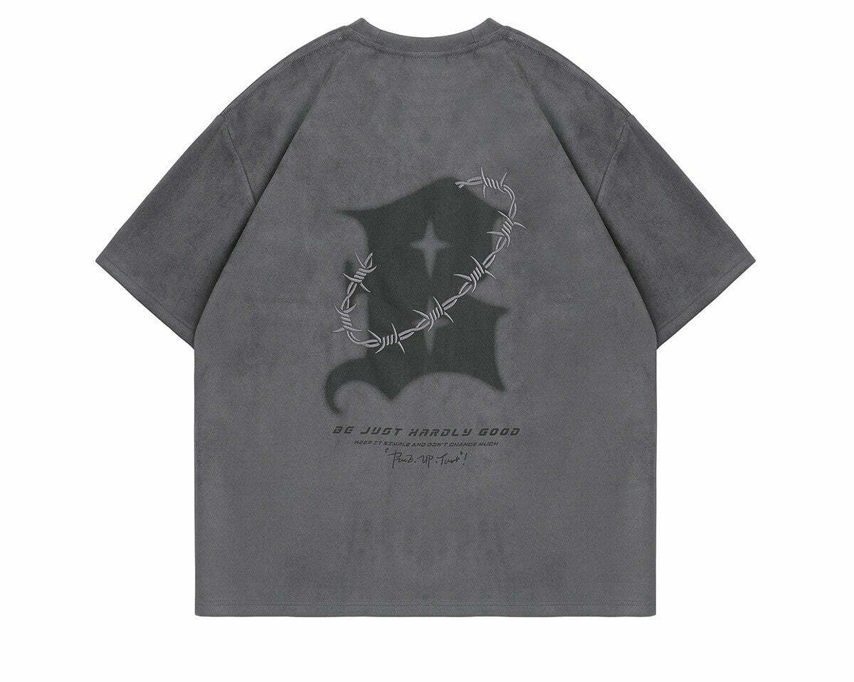 BJHG 'Thorns' Suede Tee - Y2K Summer Grunge, 90s Retro, Pastel Goth, Y2K Club