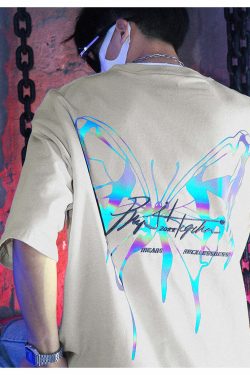 BJHG 3M Reflective Butterfly Tee - Y2K Summer Grunge, 90s Retro, Pastel Goth, Y2K Club