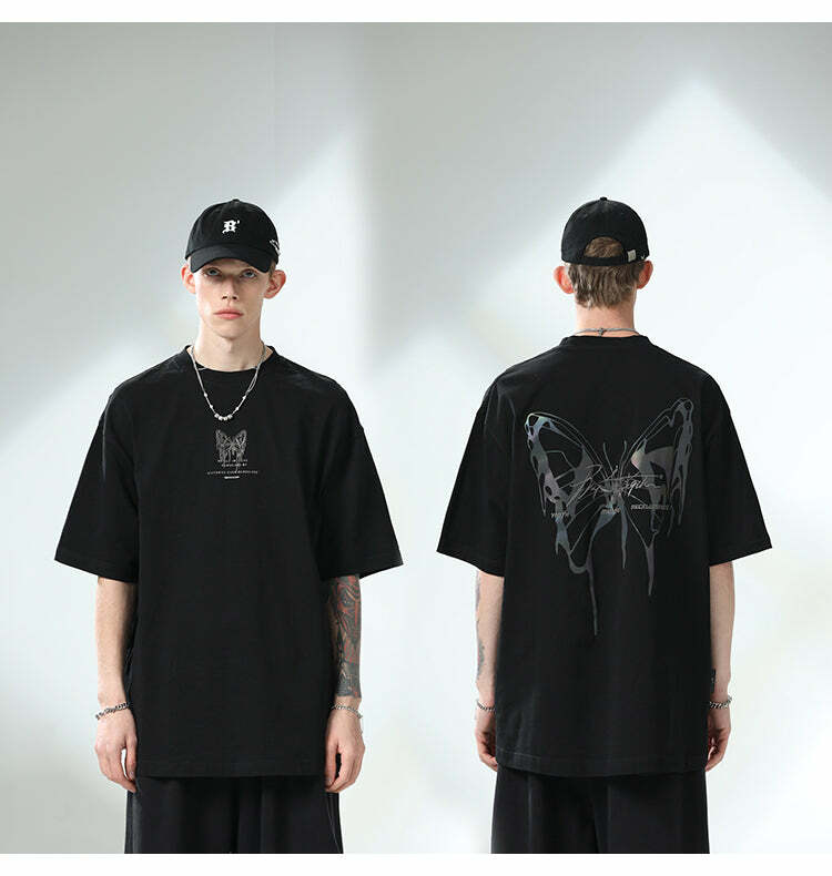 BJHG 3M Reflective Butterfly Tee - Y2K Summer Grunge, 90s Retro, Pastel Goth, Y2K Club
