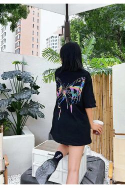 BJHG 3M Reflective Butterfly Tee - Y2K Summer Grunge, 90s Retro, Pastel Goth, Y2K Club
