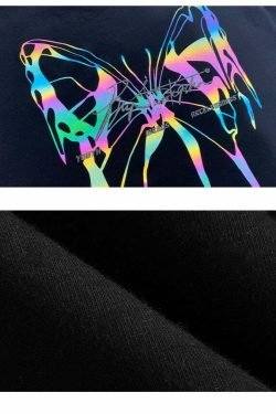 BJHG 3M Reflective Butterfly Tee - Y2K Summer Grunge, 90s Retro, Pastel Goth, Y2K Club
