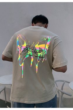 BJHG 3M Reflective Butterfly Tee - Y2K Summer Grunge, 90s Retro, Pastel Goth, Y2K Club