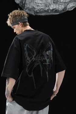 BJHG 3M Reflective Butterfly Tee - Y2K Summer Grunge, 90s Retro, Pastel Goth, Y2K Club