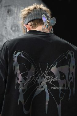 BJHG 3M Reflective Butterfly Tee - Y2K Summer Grunge, 90s Retro, Pastel Goth, Y2K Club