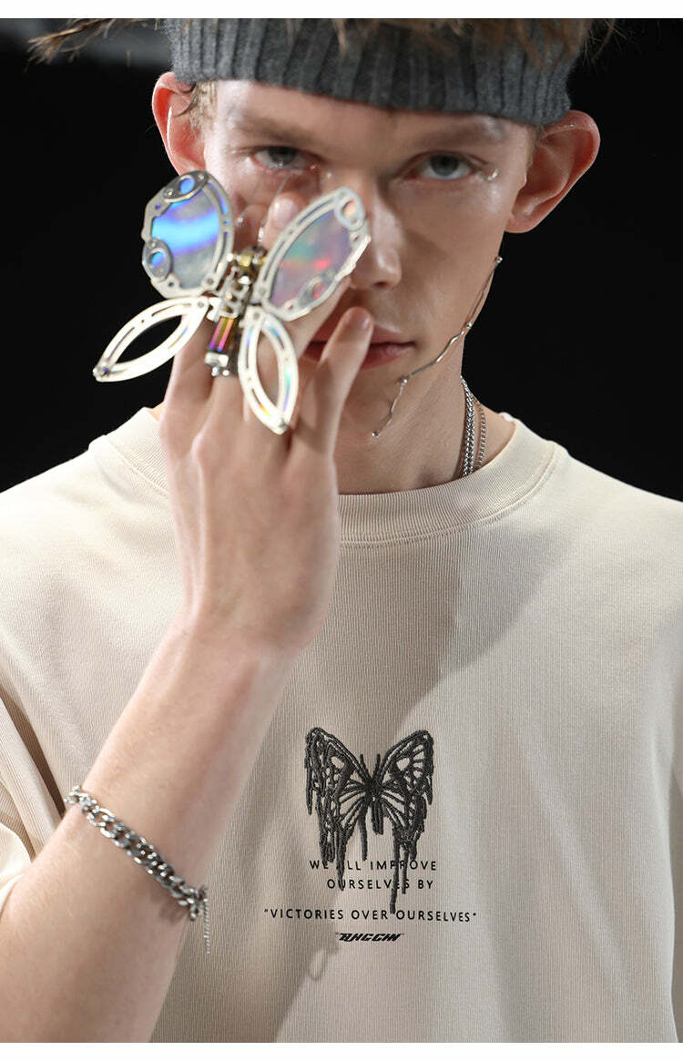 BJHG 3M Reflective Butterfly Tee - Y2K Summer Grunge, 90s Retro, Pastel Goth, Y2K Club