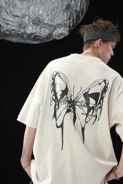 BJHG 3M Reflective Butterfly Tee - Y2K Summer Grunge, 90s Retro, Pastel Goth, Y2K Club