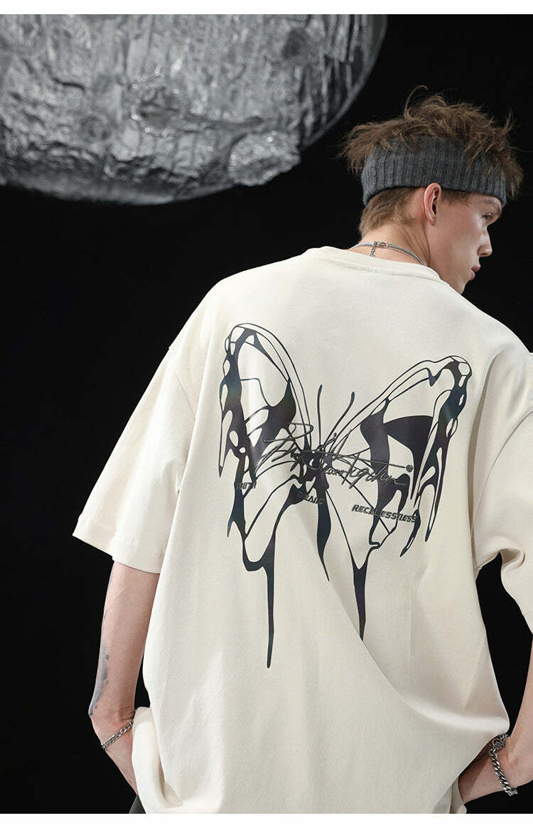 BJHG 3M Reflective Butterfly Tee - Y2K Summer Grunge, 90s Retro, Pastel Goth, Y2K Club